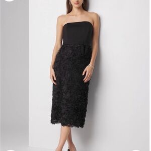 Black Floral Appliqué Midi Skirt